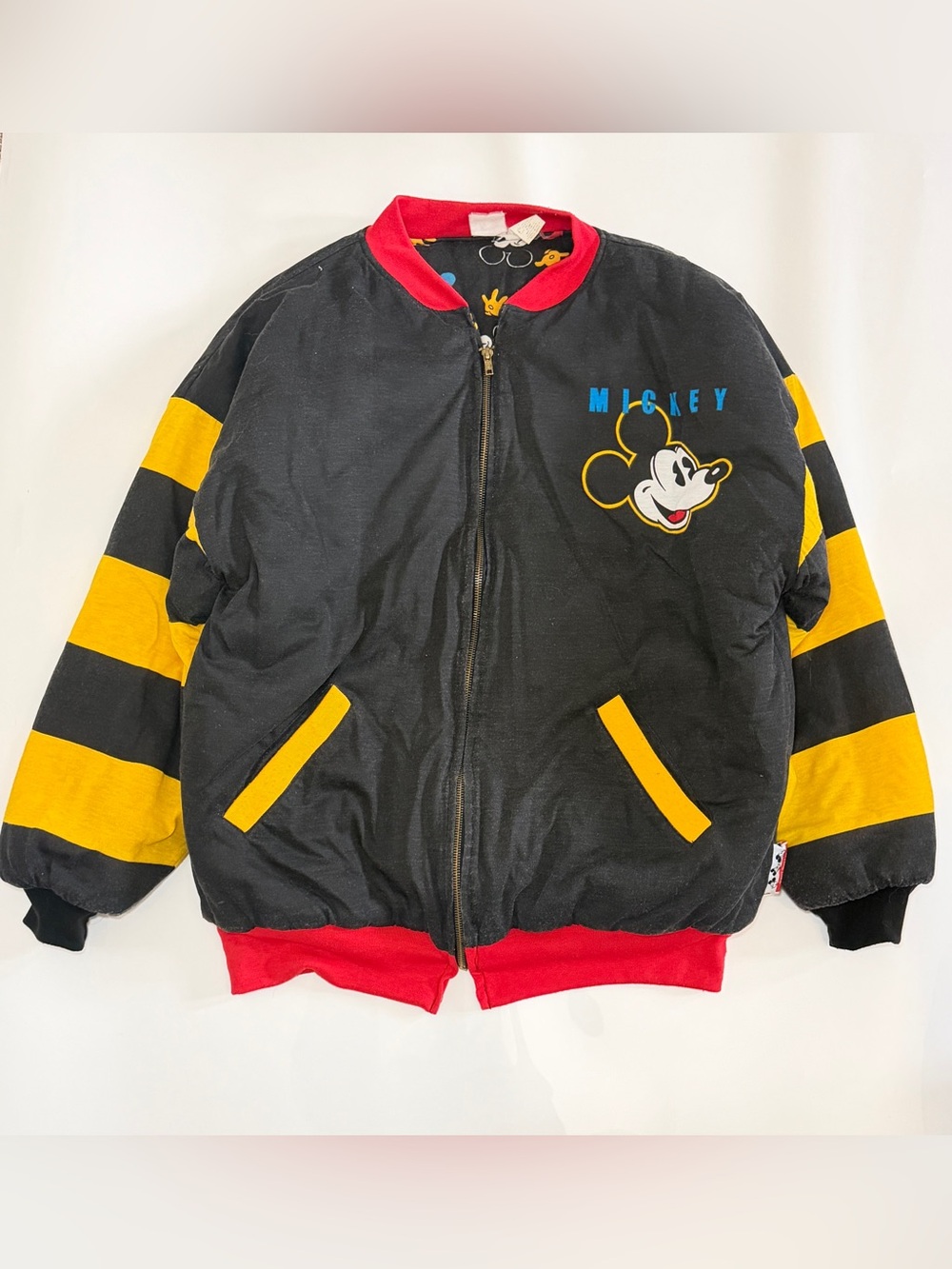 Vintage 90s Walt Disney Mickey Mouse Reversible Bomber Jacket Multicolor L